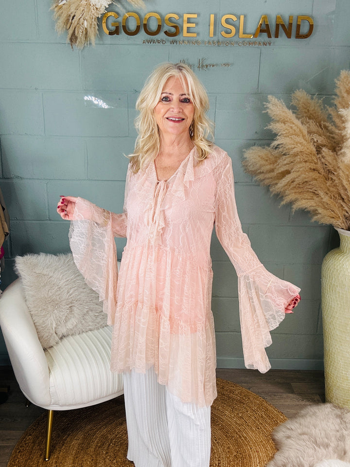 Fiorenza Ruffle Lace Tunic Pink