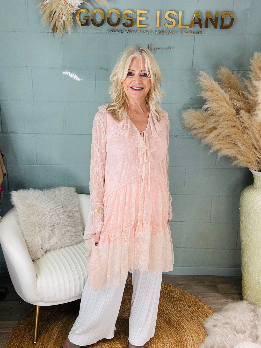 Fiorenza Ruffle Lace Tunic Pink