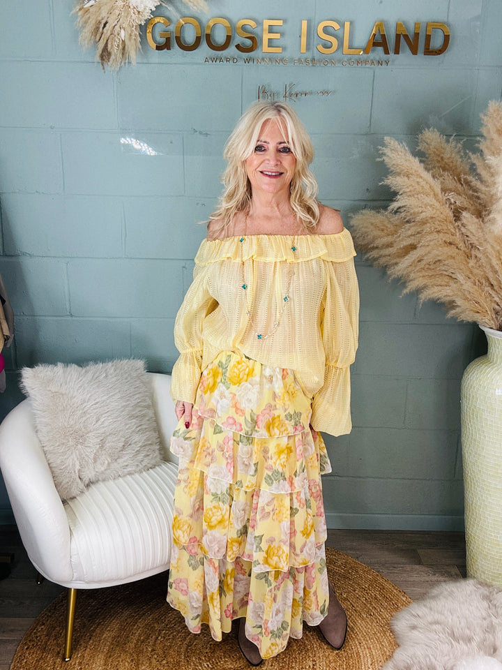 Fleur Tiered Maxi Skirt Lemon