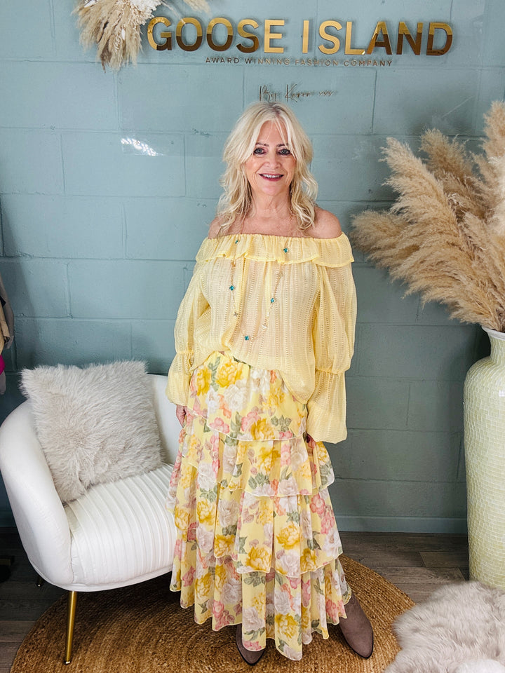 Fleur Tiered Maxi Skirt Lemon