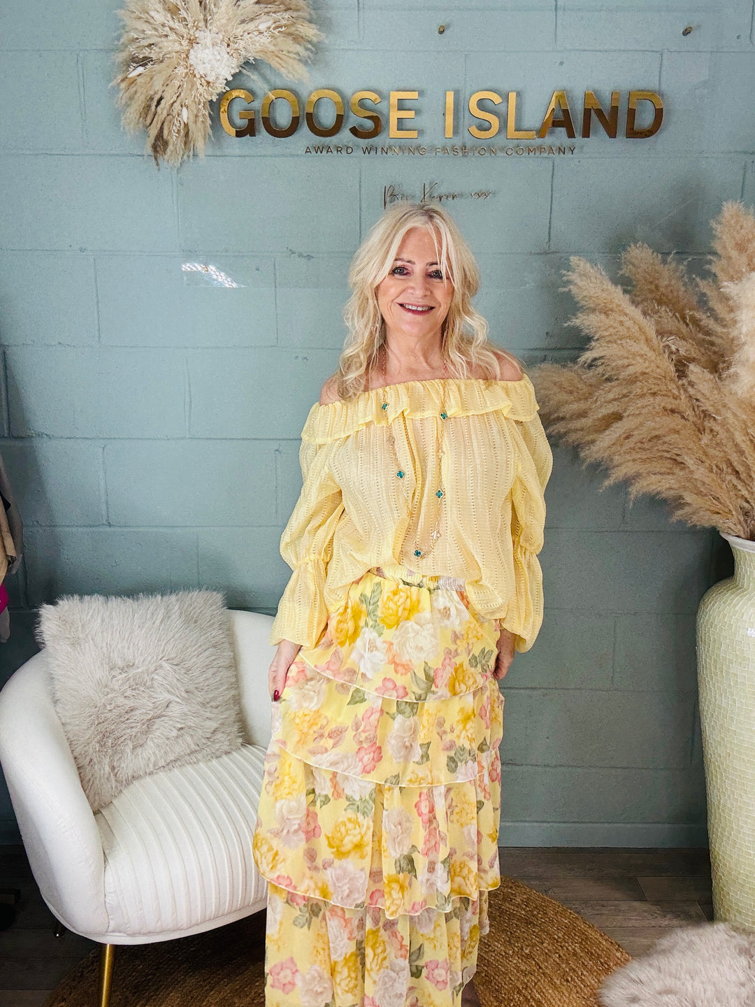 Fleur Tiered Maxi Skirt Lemon