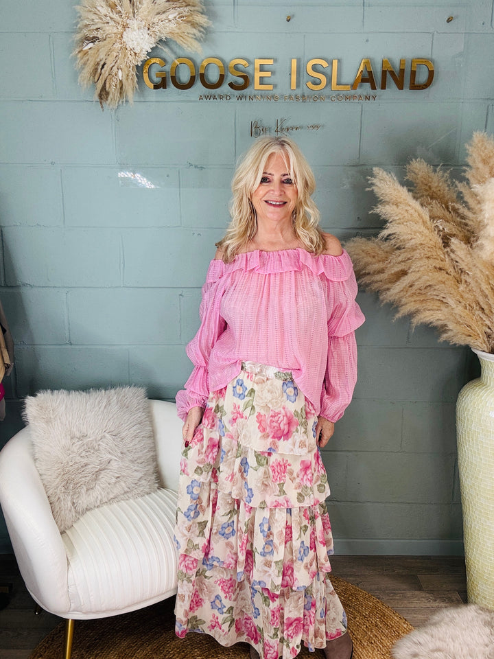 Fleur Tiered Maxi Skirt Pink