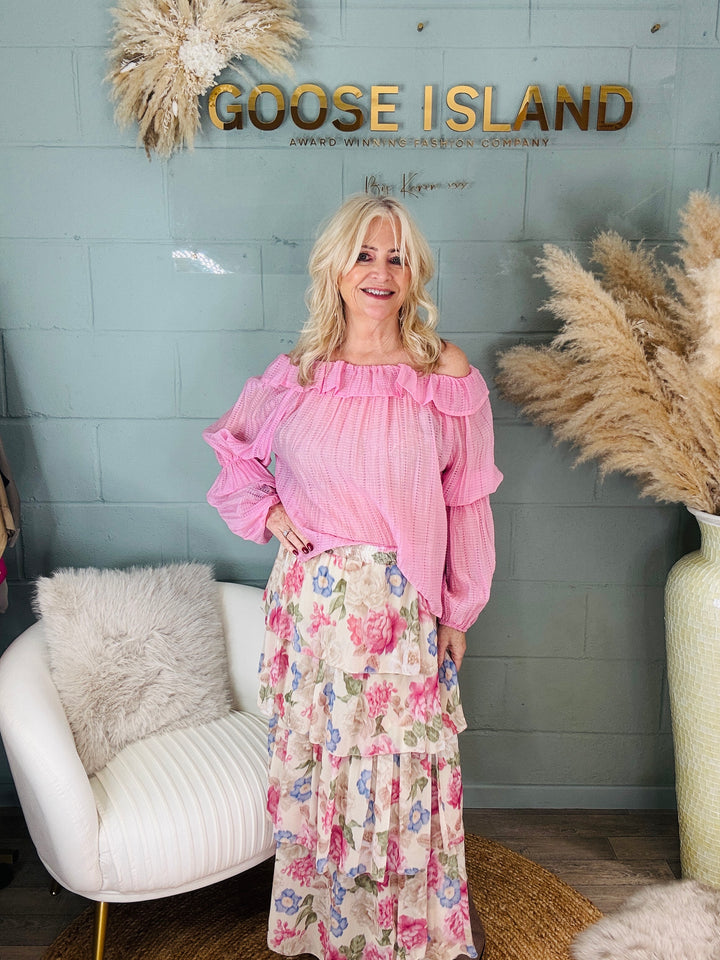Fleur Tiered Maxi Skirt Pink