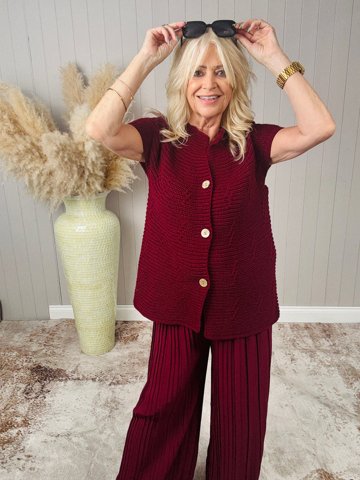 Bethany Button Cardigan Wine