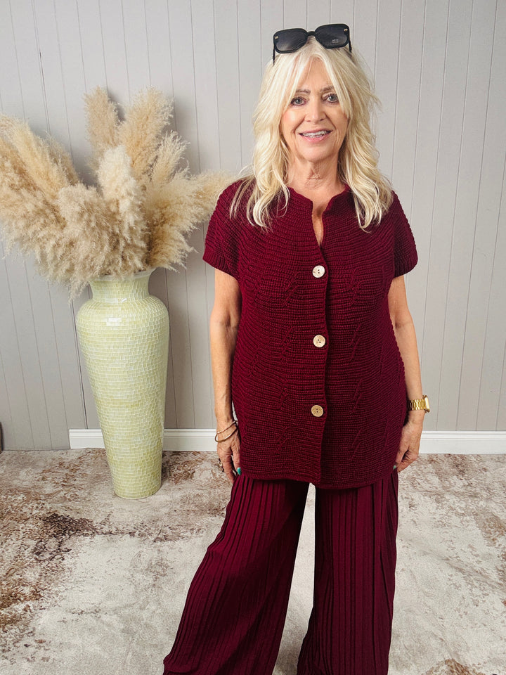 Bethany Button Cardigan Wine