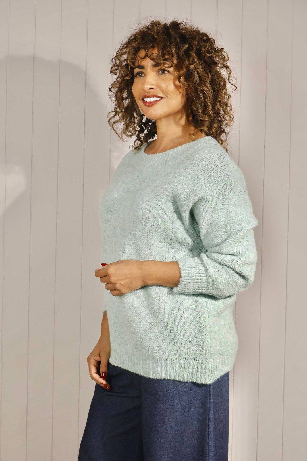 Kaylee Plain Knit Jumper Duck Egg Blue