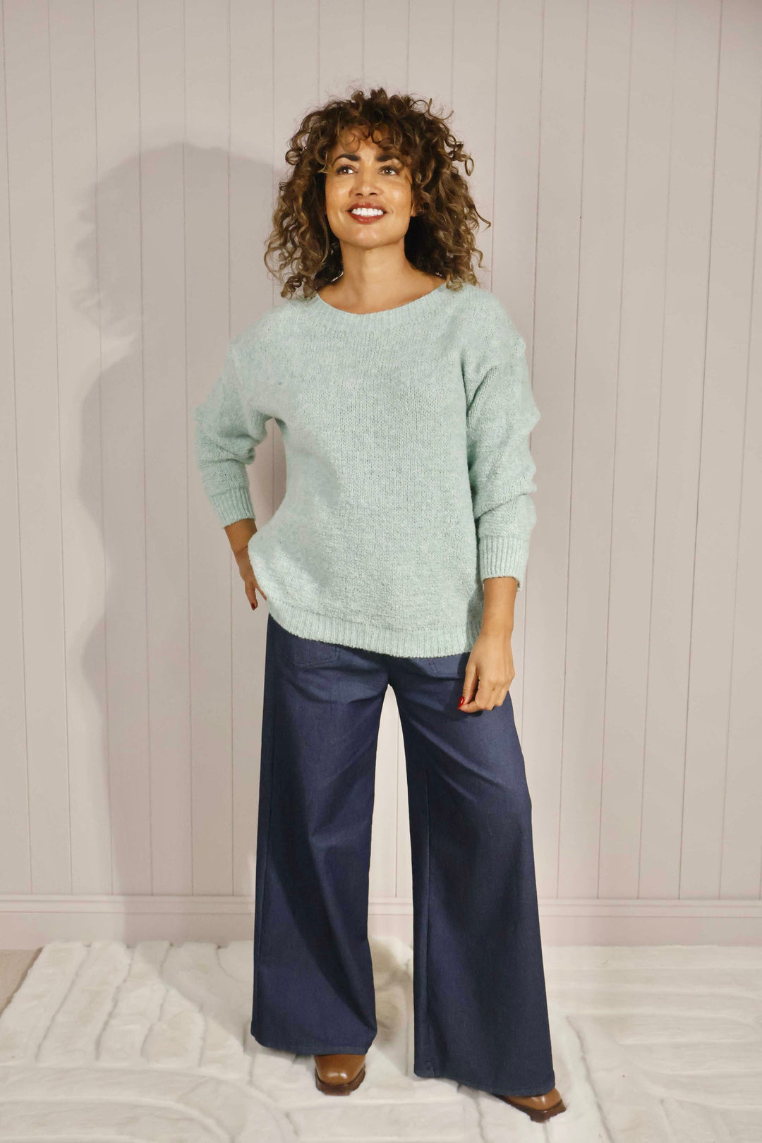 Kaylee Plain Knit Jumper Duck Egg Blue