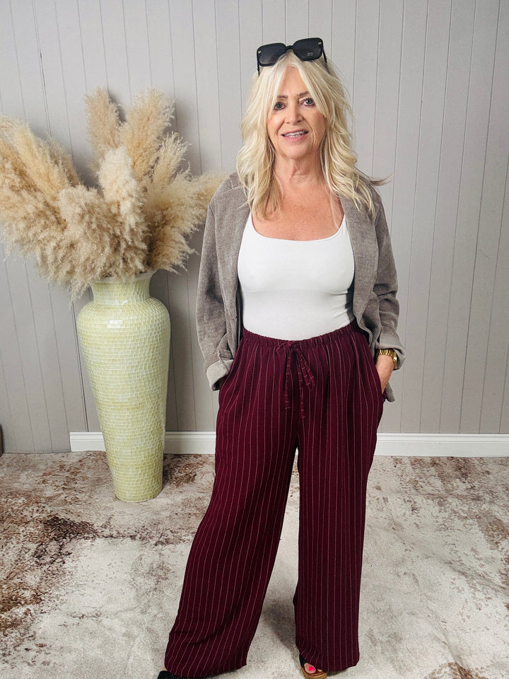 Avery Pinstripe Trousers Wine