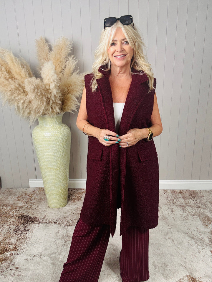 Briana Boucle Waistcoat Wine