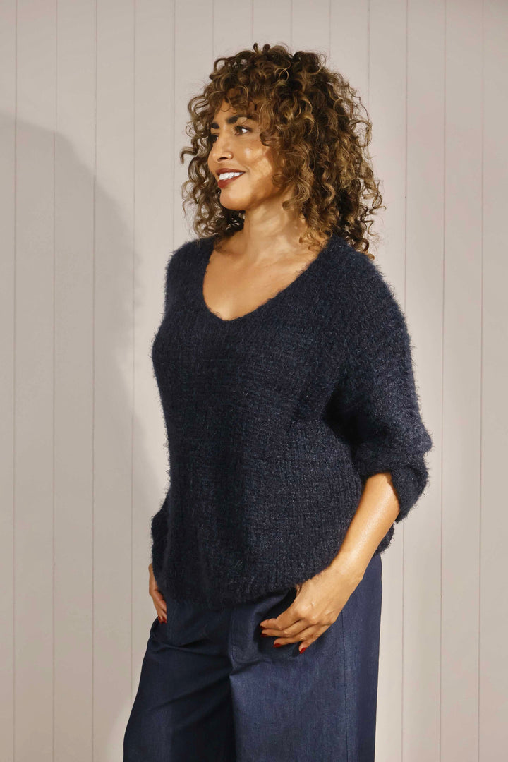 Fern Fluffy Knit Jumper Navy