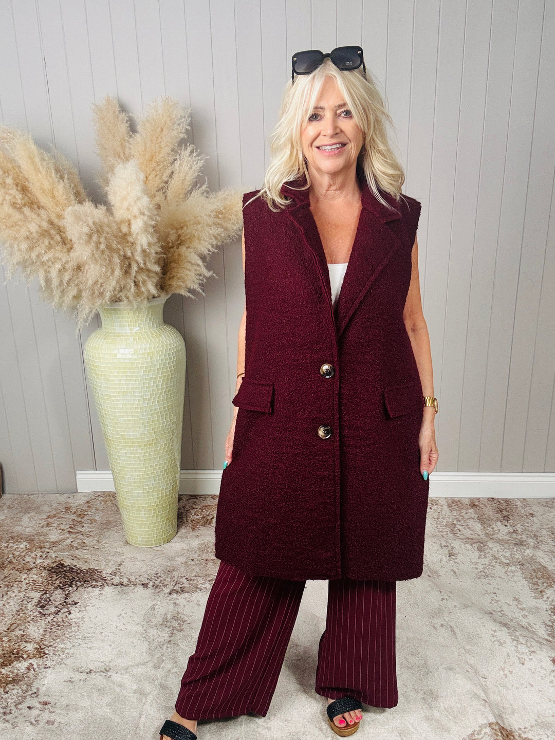 Briana Boucle Waistcoat Wine