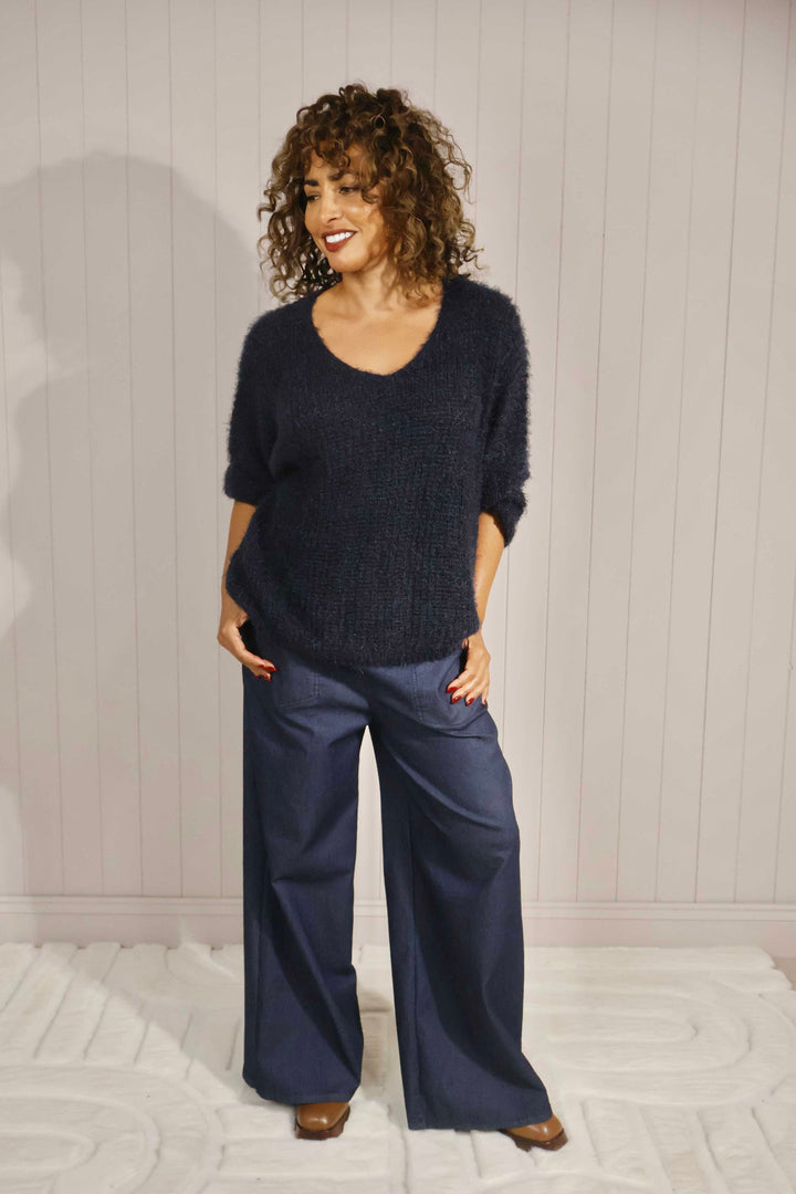 Fern Fluffy Knit Jumper Navy