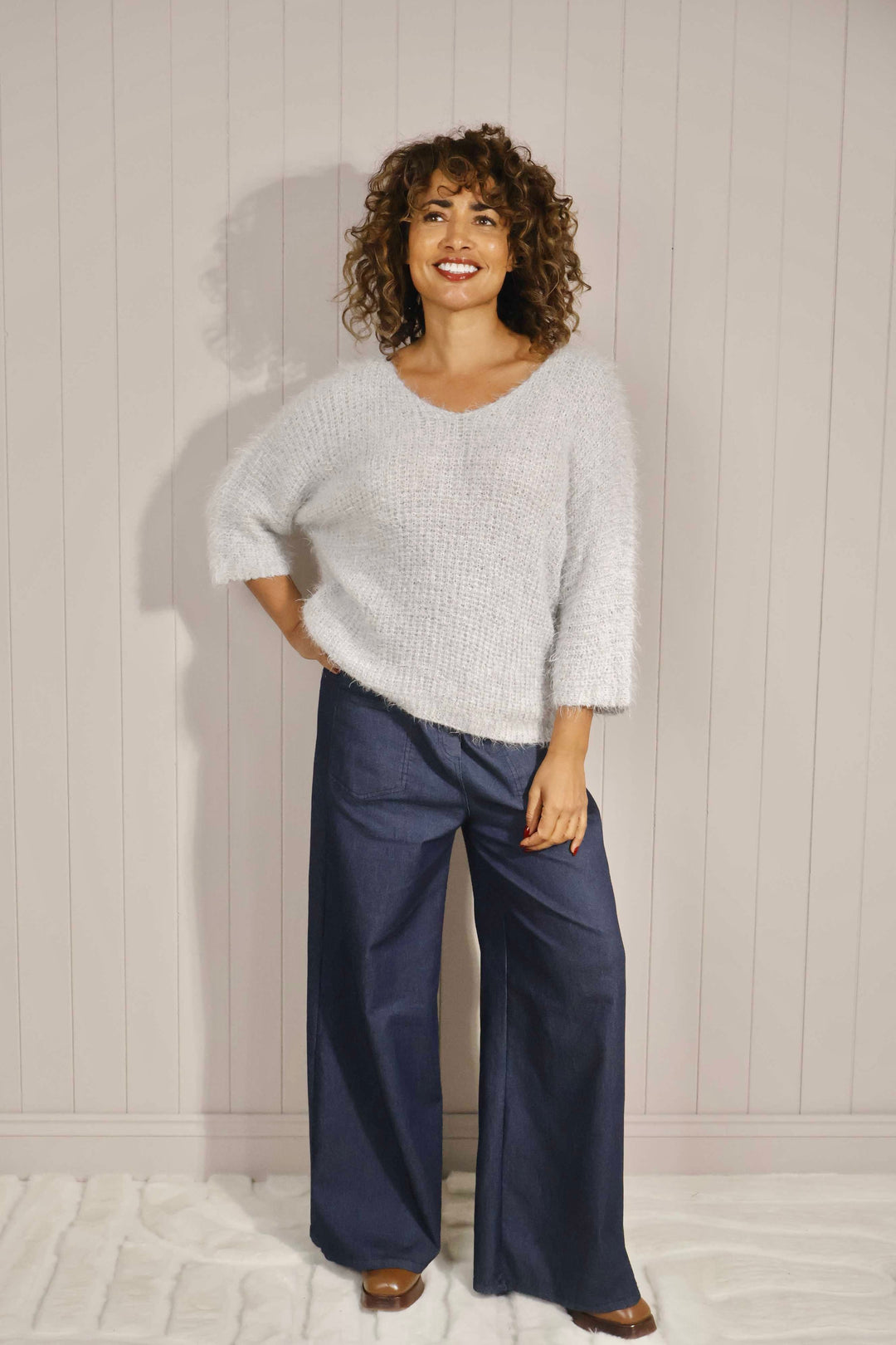 Fern Fluffy Knit Jumper Grey