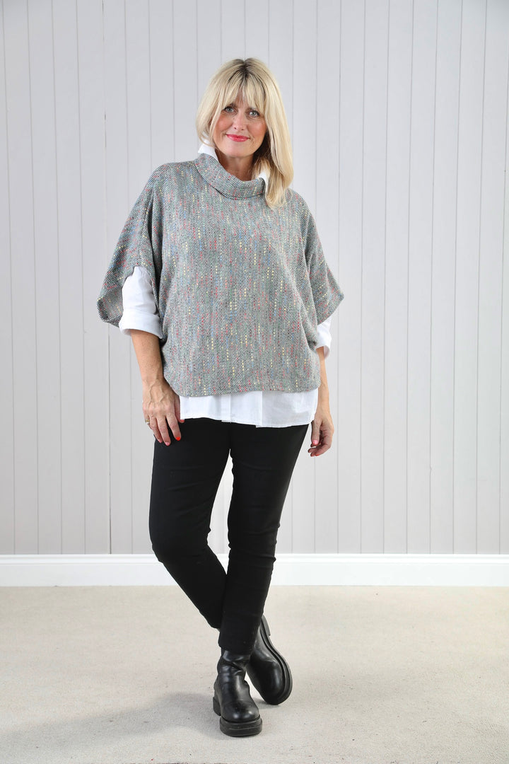 Light Grey Fleck Cowl Poncho Top