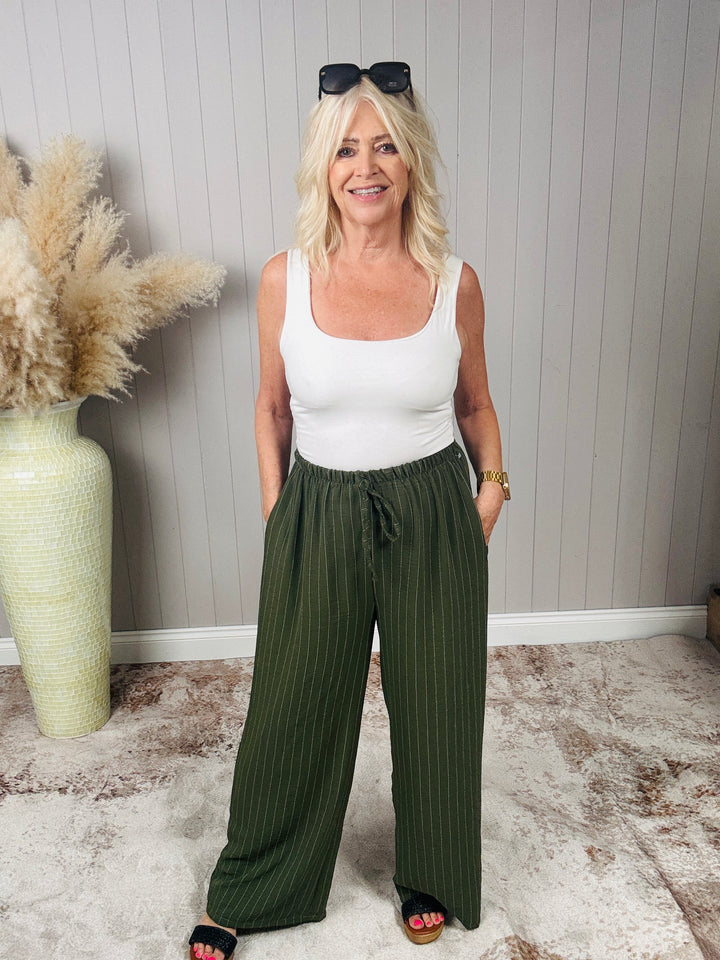 Avery Pinstripe Trousers Khaki