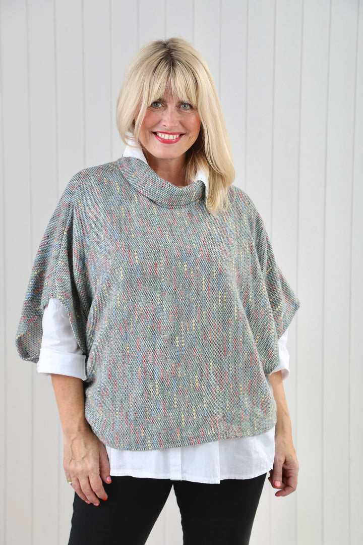 Light Grey Fleck Cowl Poncho Top
