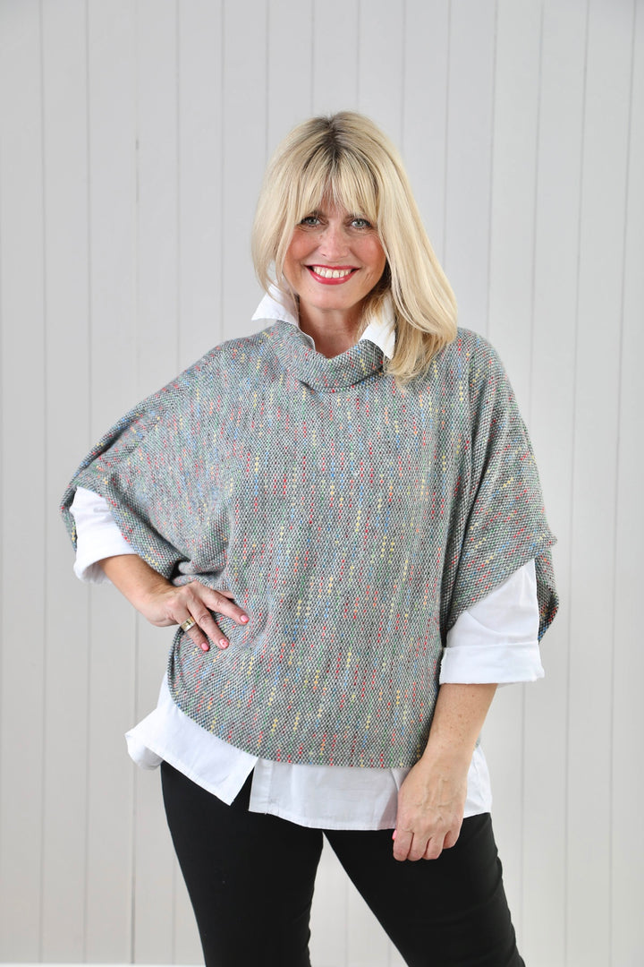Light Grey Fleck Cowl Poncho Top