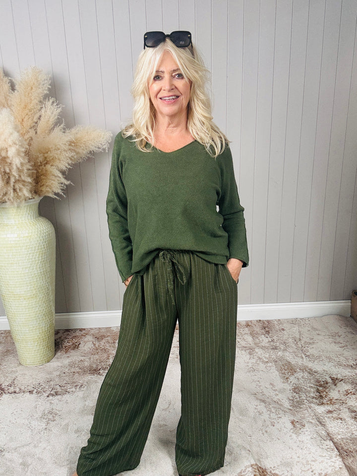 Avery Pinstripe Trousers Khaki