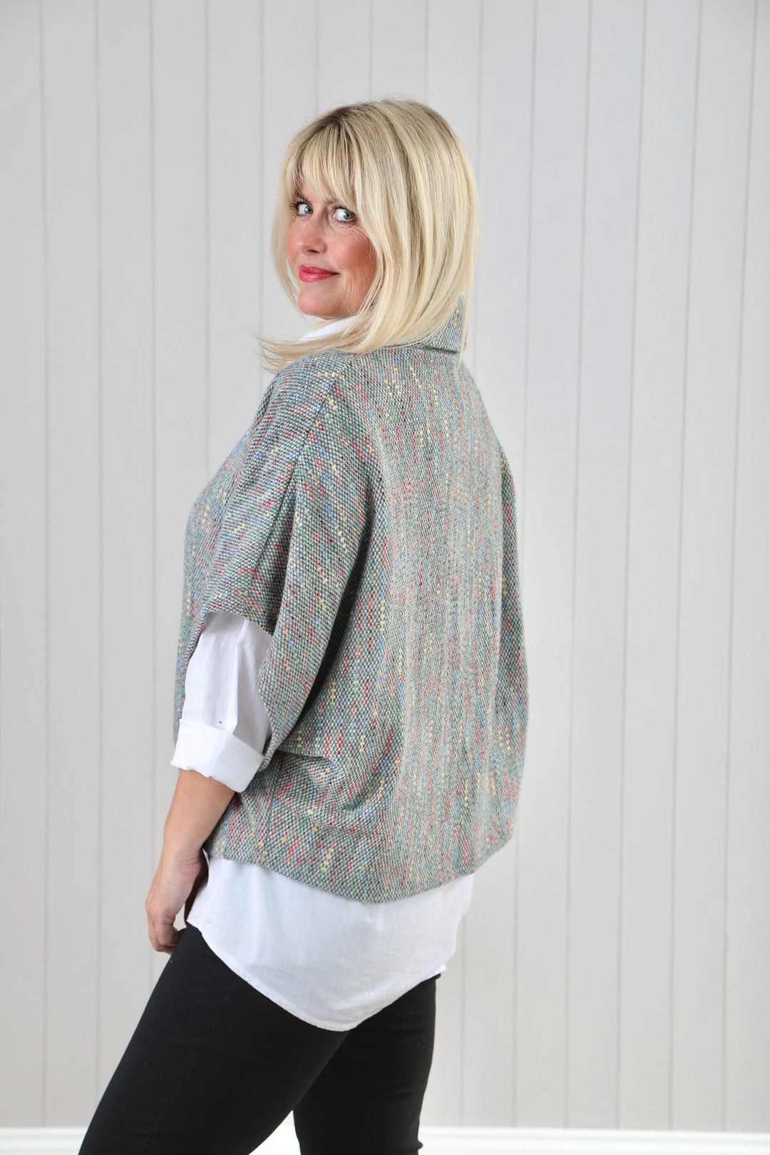 Light Grey Fleck Cowl Poncho Top