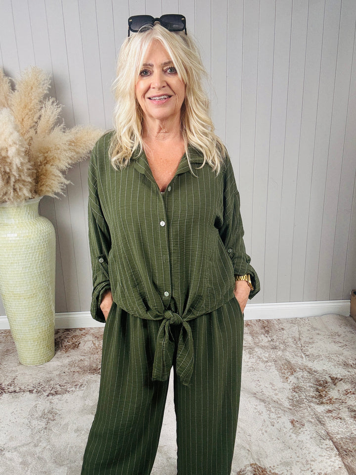 Avery Tie Front Shirt Khaki