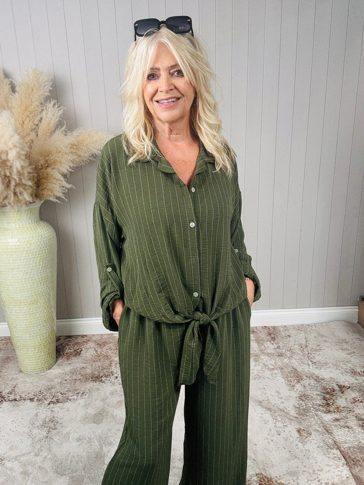 Avery Tie Front Shirt Khaki