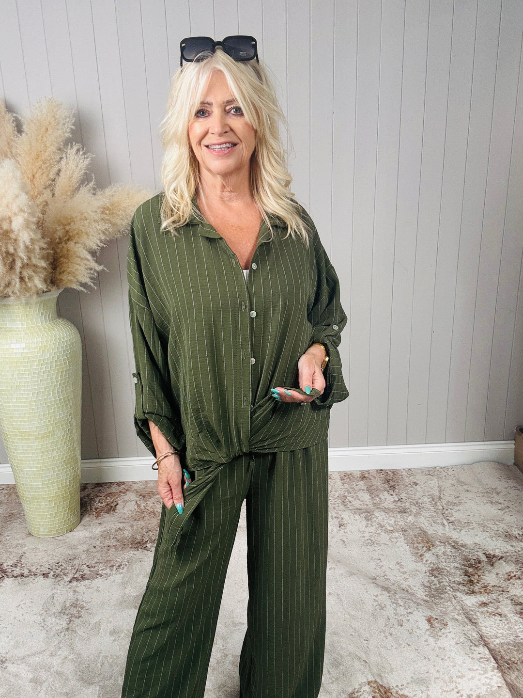 Avery Tie Front Shirt Khaki