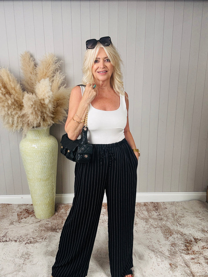 Avery Pinstripe Trousers Black