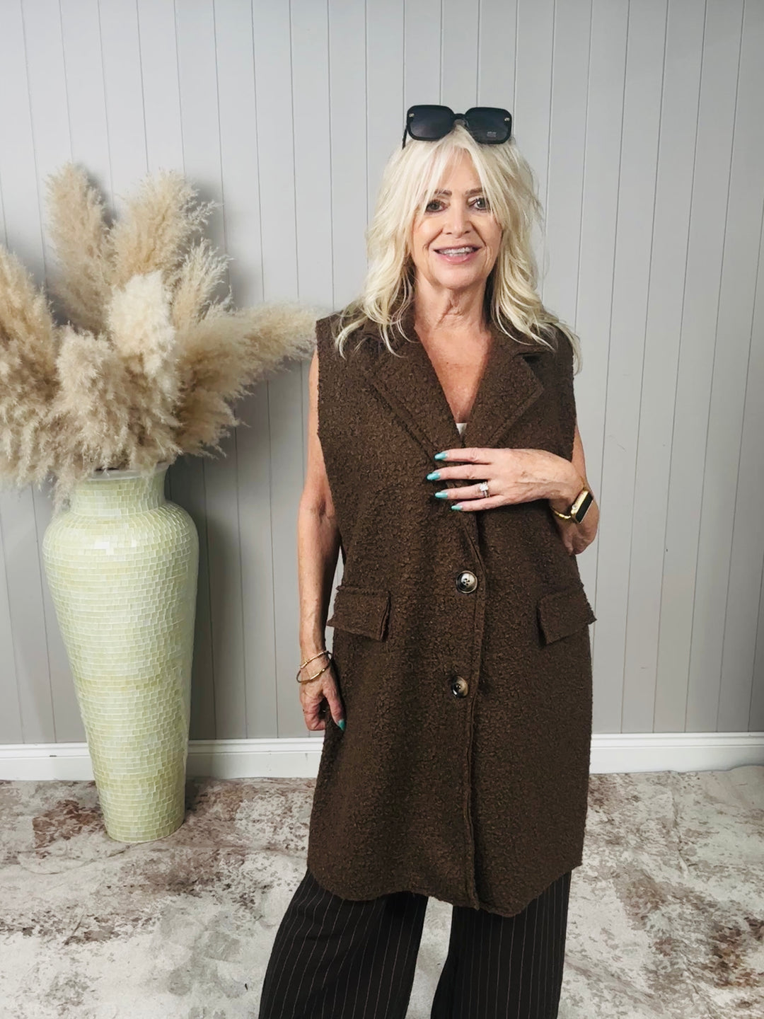 Briana Boucle Waistcoat Chocolate