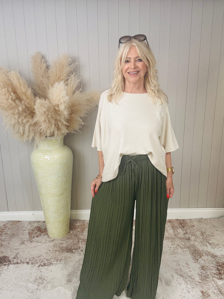 Polly Pleat Trousers Khaki