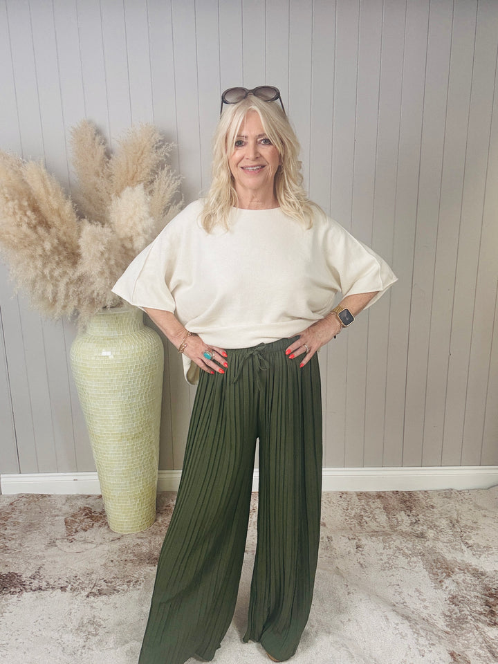 Polly Pleat Trousers Khaki