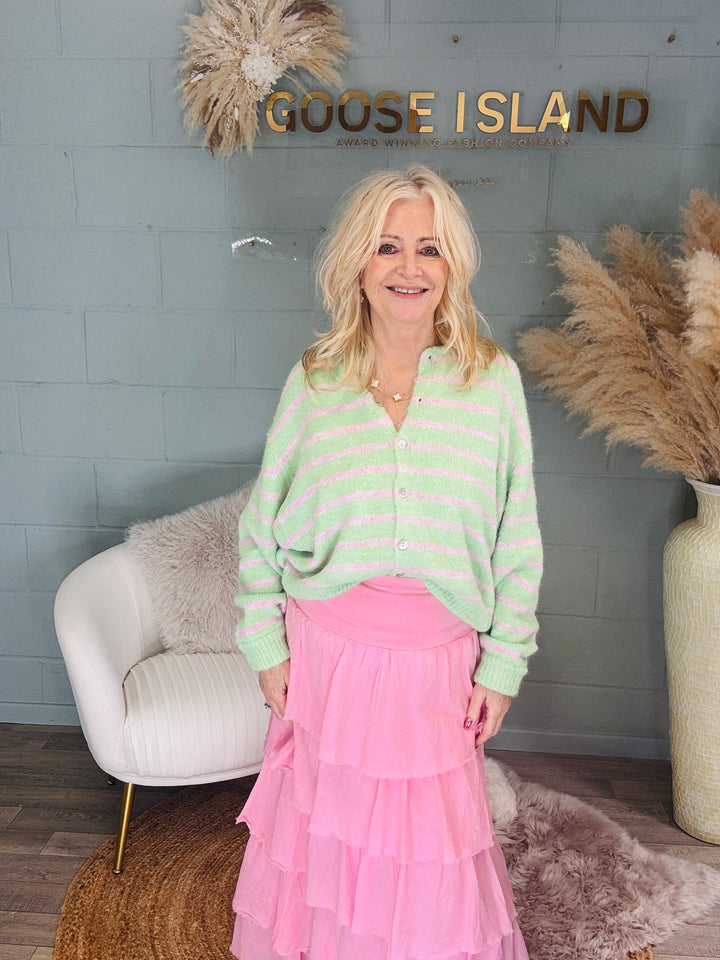 Shannon Stripe Cardigan Apple Green/Pink