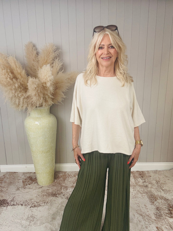 Polly Pleat Trousers Khaki