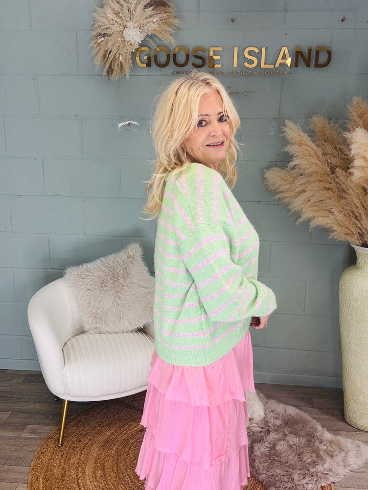Shannon Stripe Cardigan Apple Green/Pink
