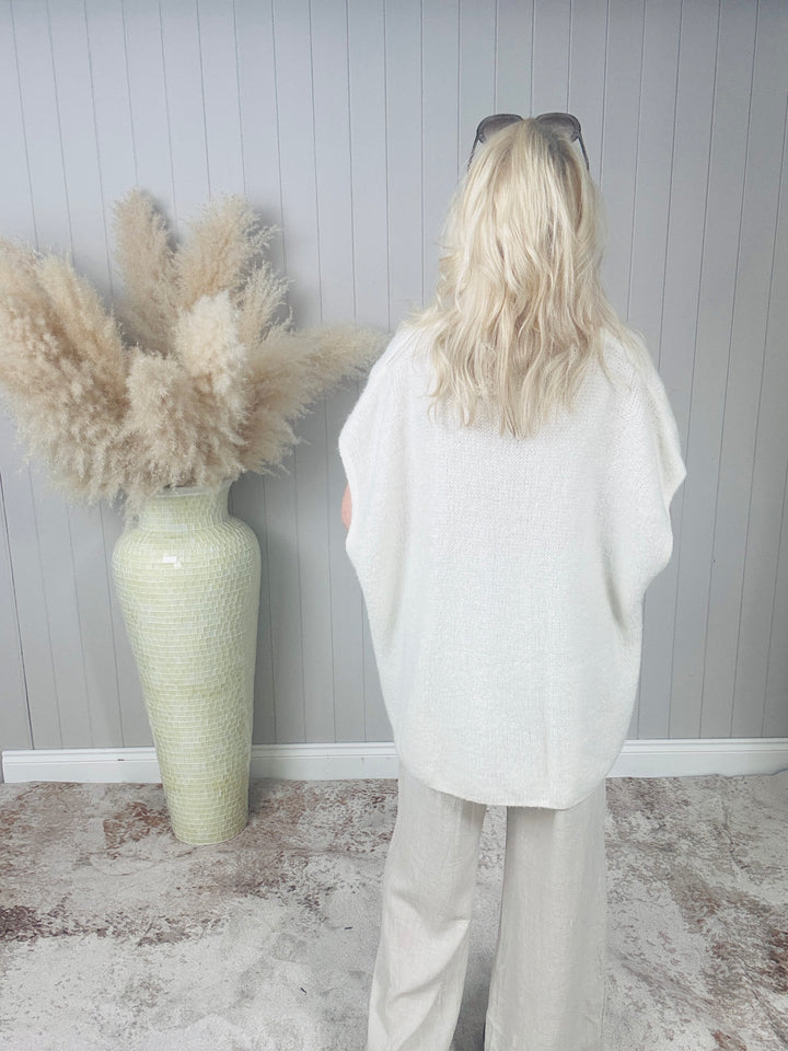 Bella Bow Sleeveless Cardigan Cream
