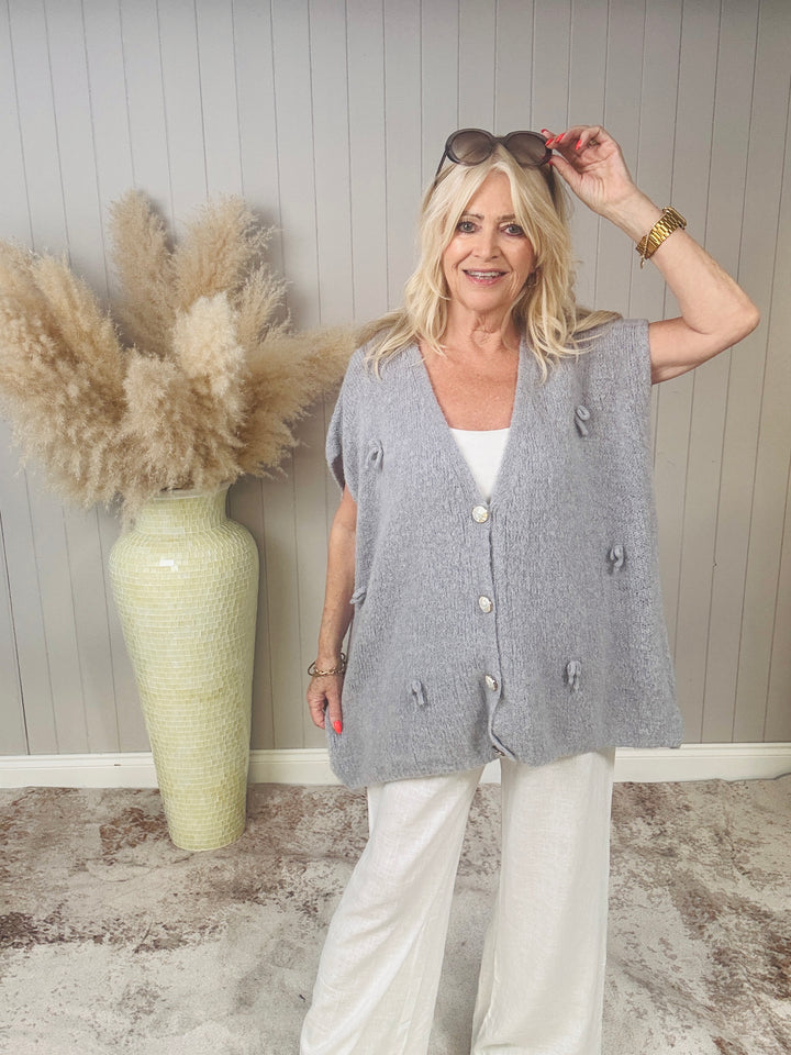 Bella Bow Sleeveless Cardigan Grey