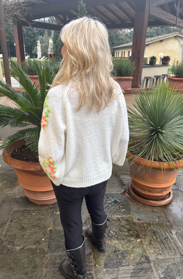 Angie Flower Jumper Cream/Neon