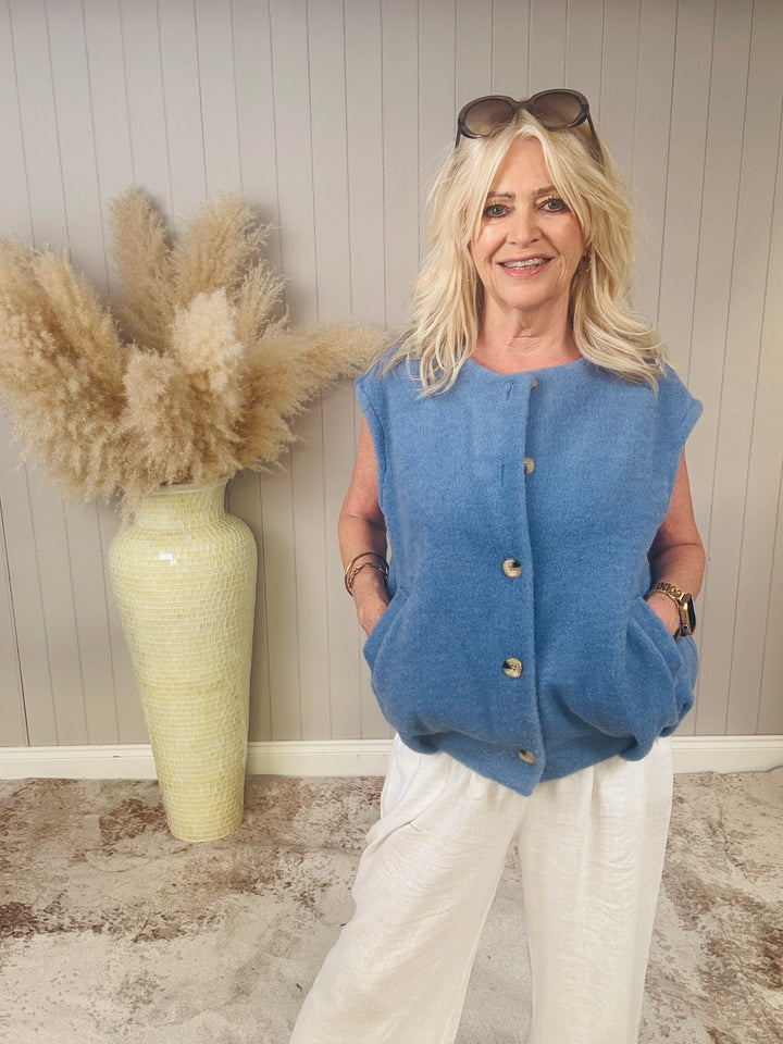 Eve Sleeveless Jacket Blue