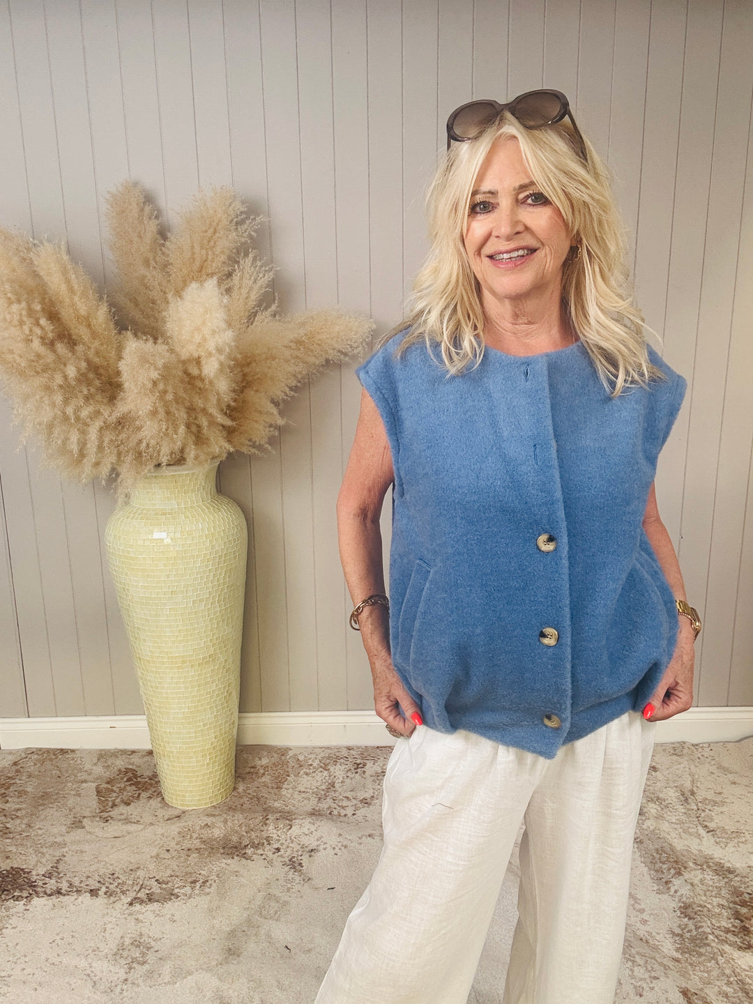 Eve Sleeveless Jacket Blue