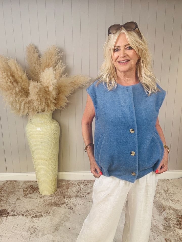 Eve Sleeveless Jacket Blue