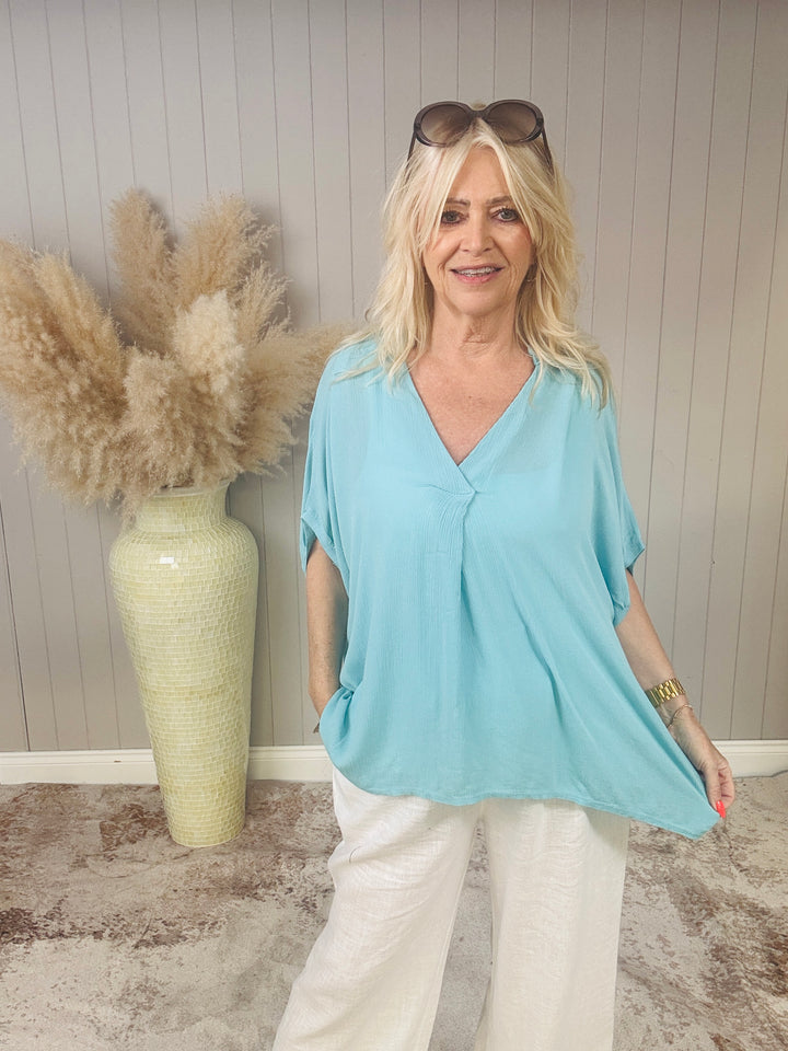 High Low Crinkle Top Turquoise (no label)
