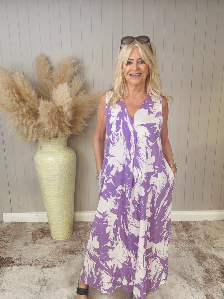 Splash Pocket A-Line Dress Lilac (no label)