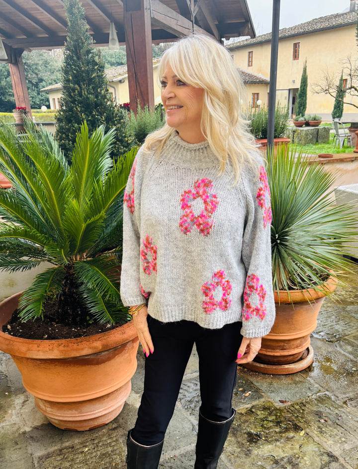 Angie Flower Jumper Grey