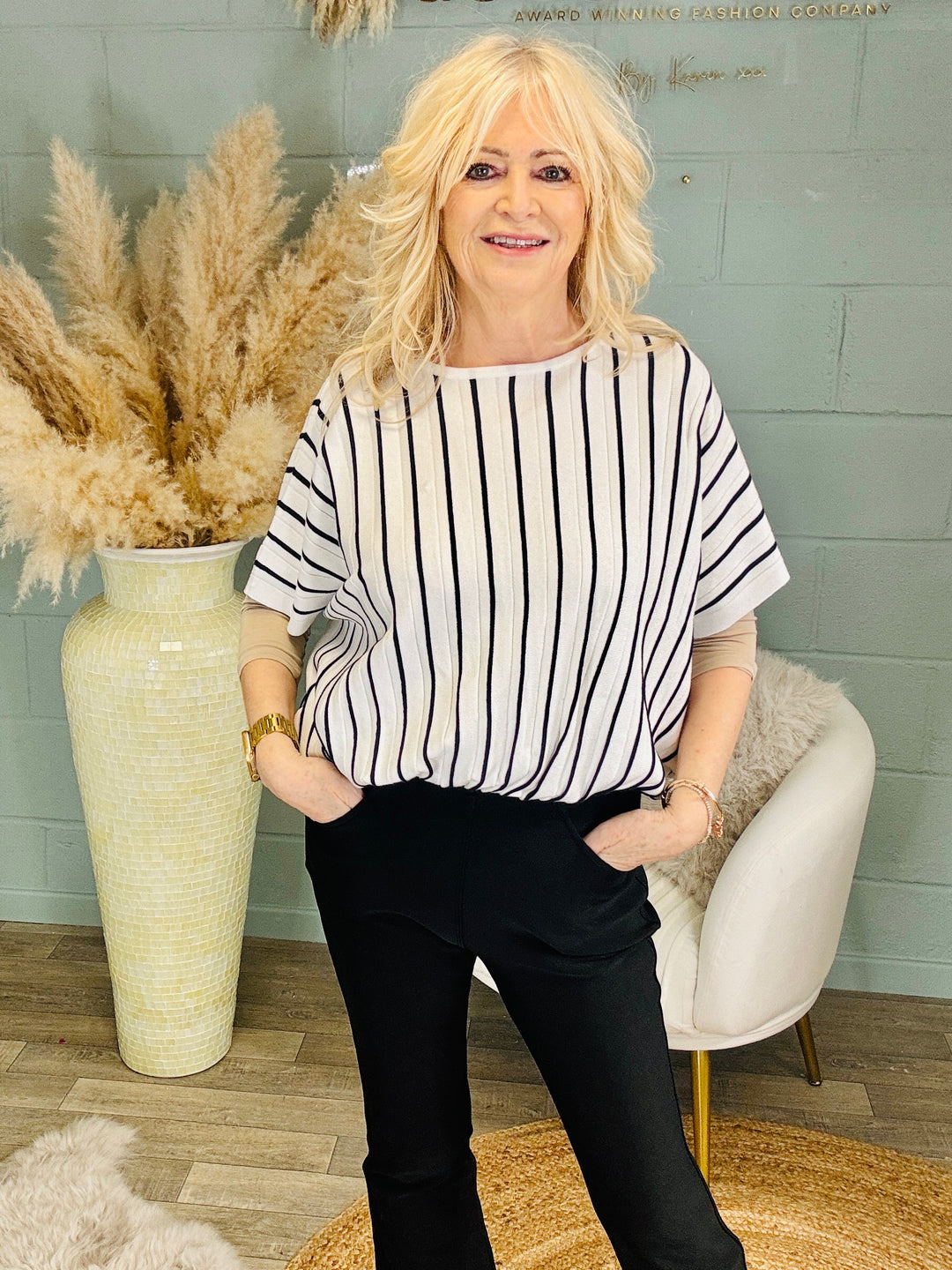 Stripe Slouchy Top Black/white