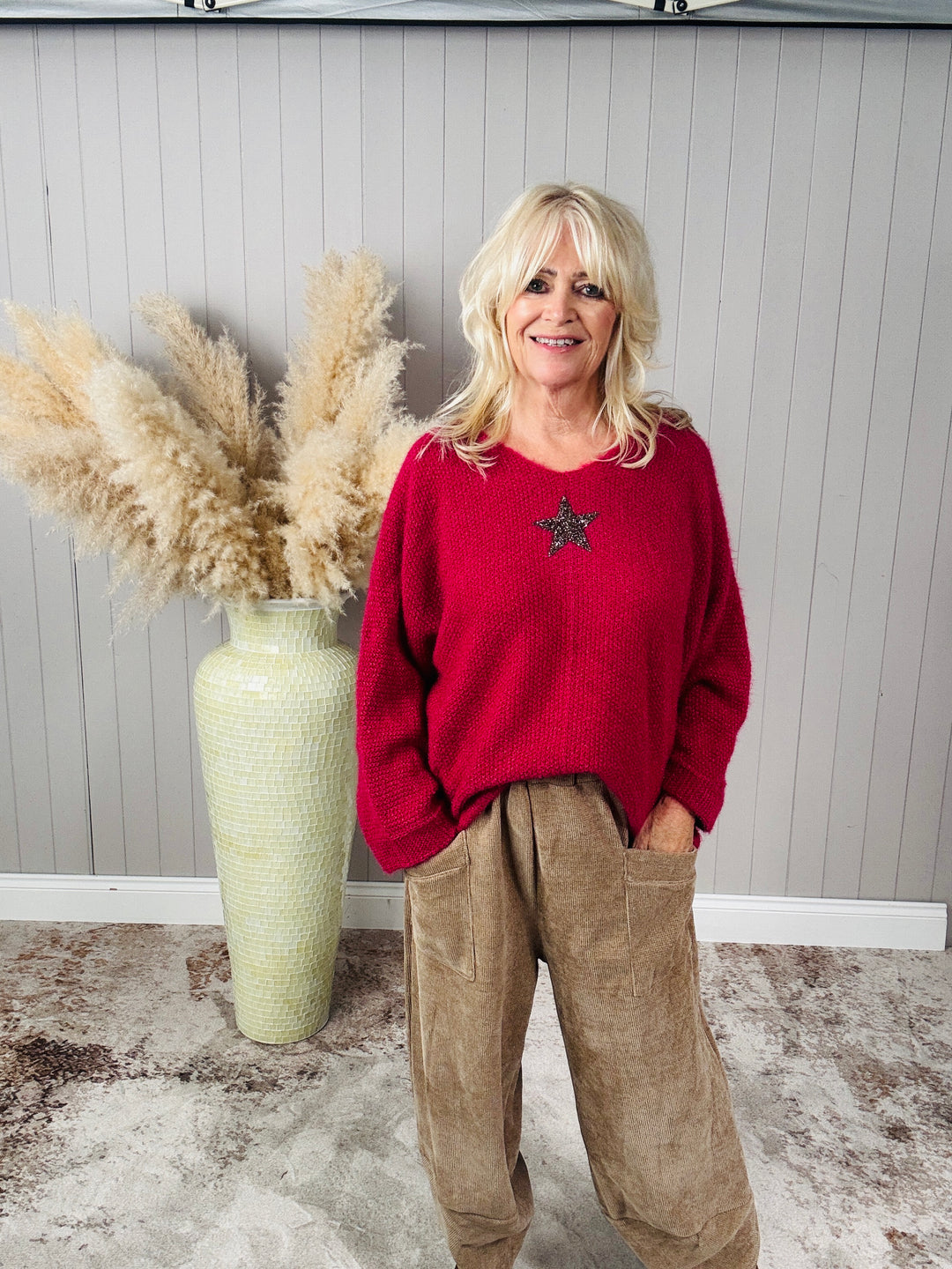 Bryony Brushed Star Jumper Magenta