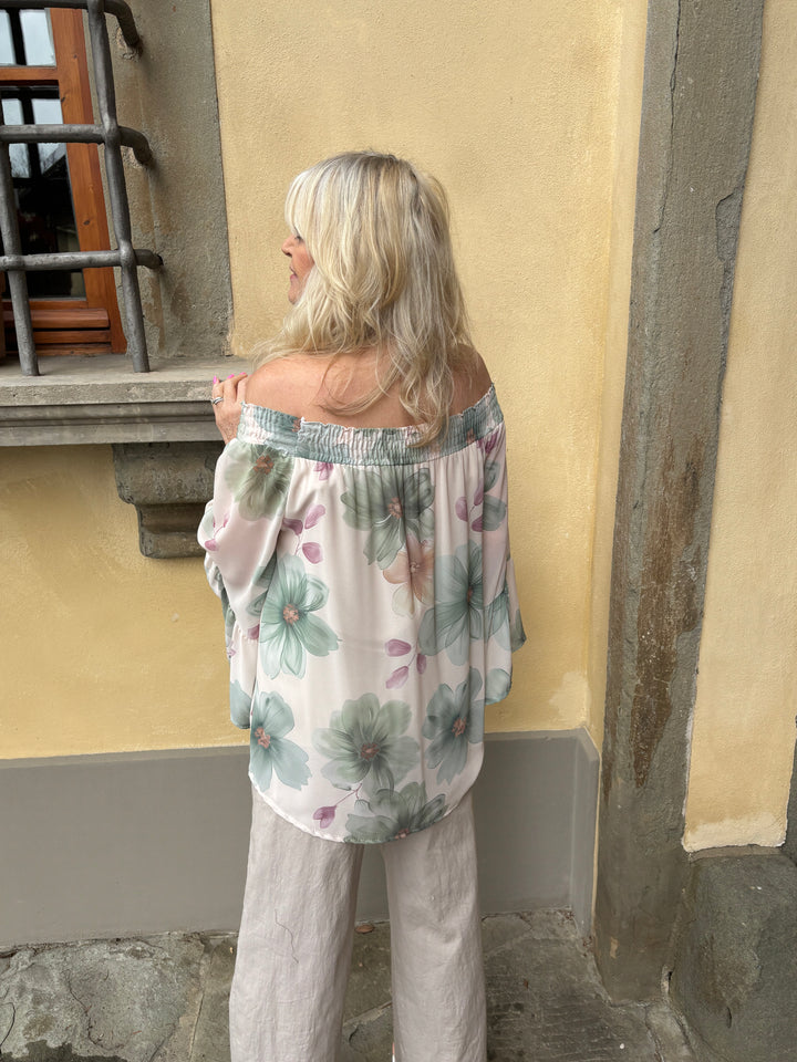Kyra Chiffon Floral Top Aqua