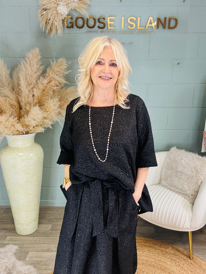 Annalisa Floral Embossed Top Black