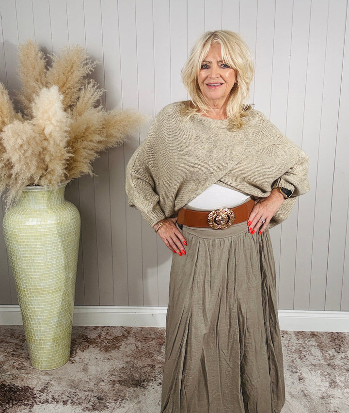 Crinkle Skirt Taupe