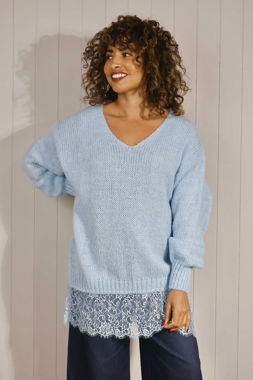 Lindi Lace Edge Jumper Blue