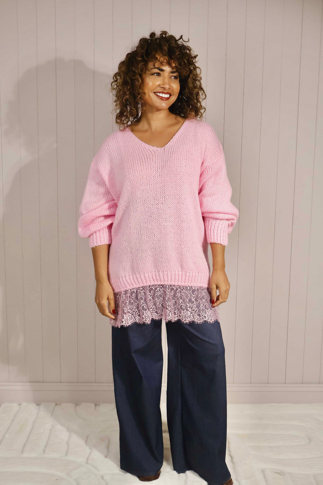 Lindi Lace Edge Jumper Pink