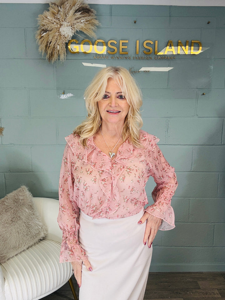 Noemi Floral Ruffle Top Rose